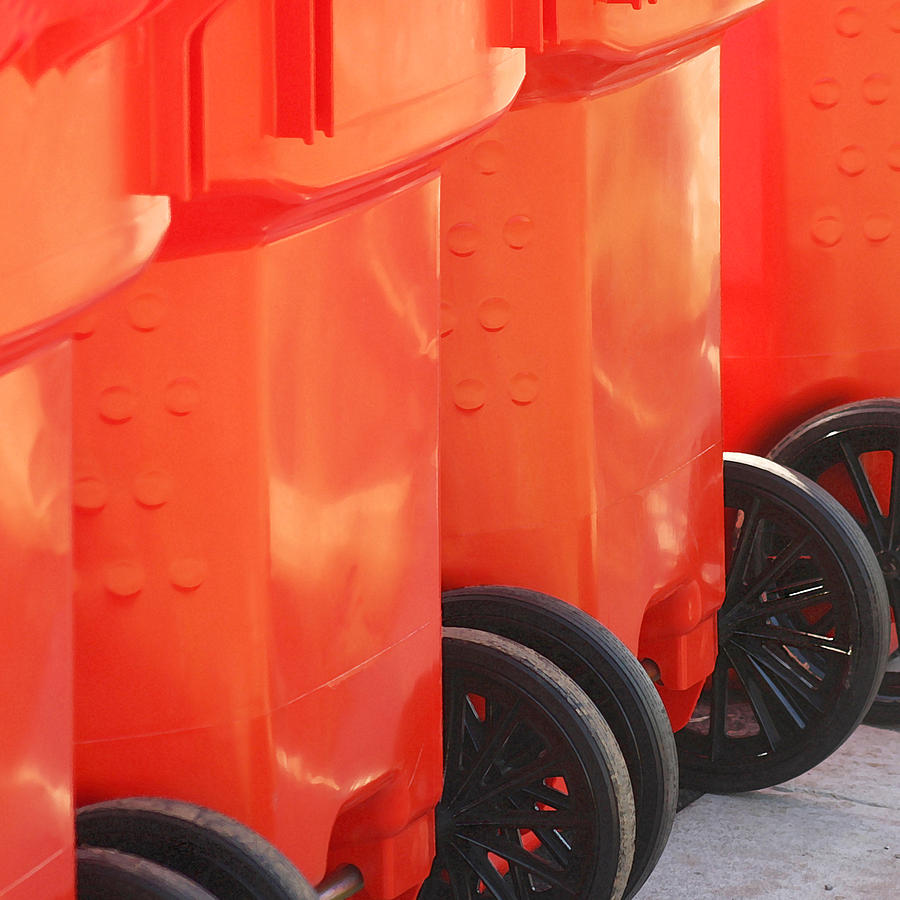 City Photograph - Orange Trash Cans by Art Block Collections