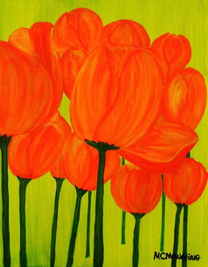 Orange Tulip Pops Painting by Celeste Manning