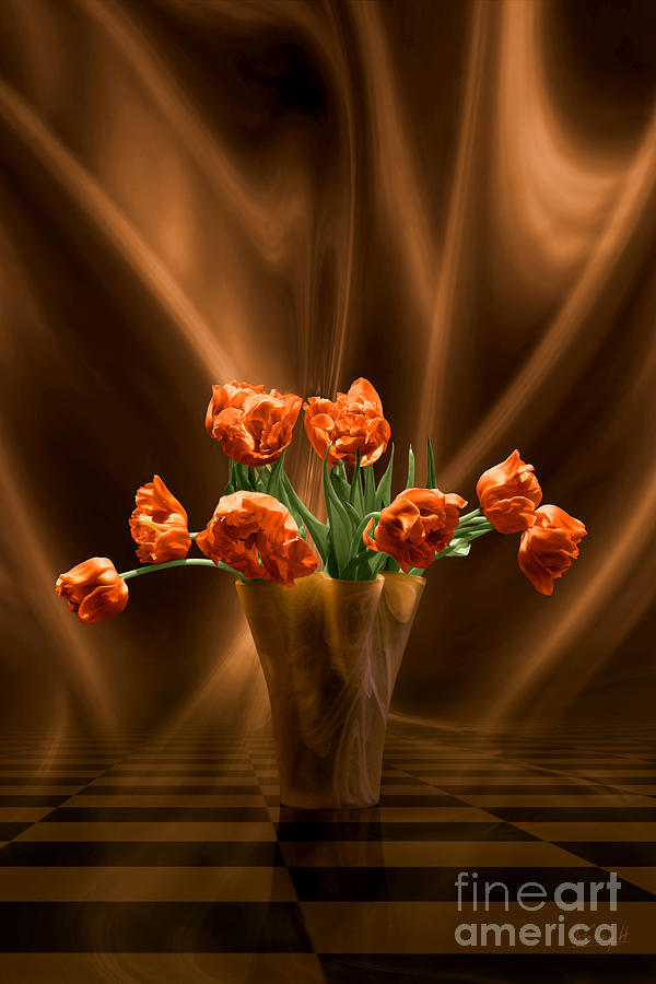 Orange tulips in floating room Digital Art by Johnny Hildingsson
