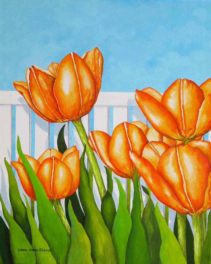 Orange Tulips In My Garden Painting by Carol Sabo