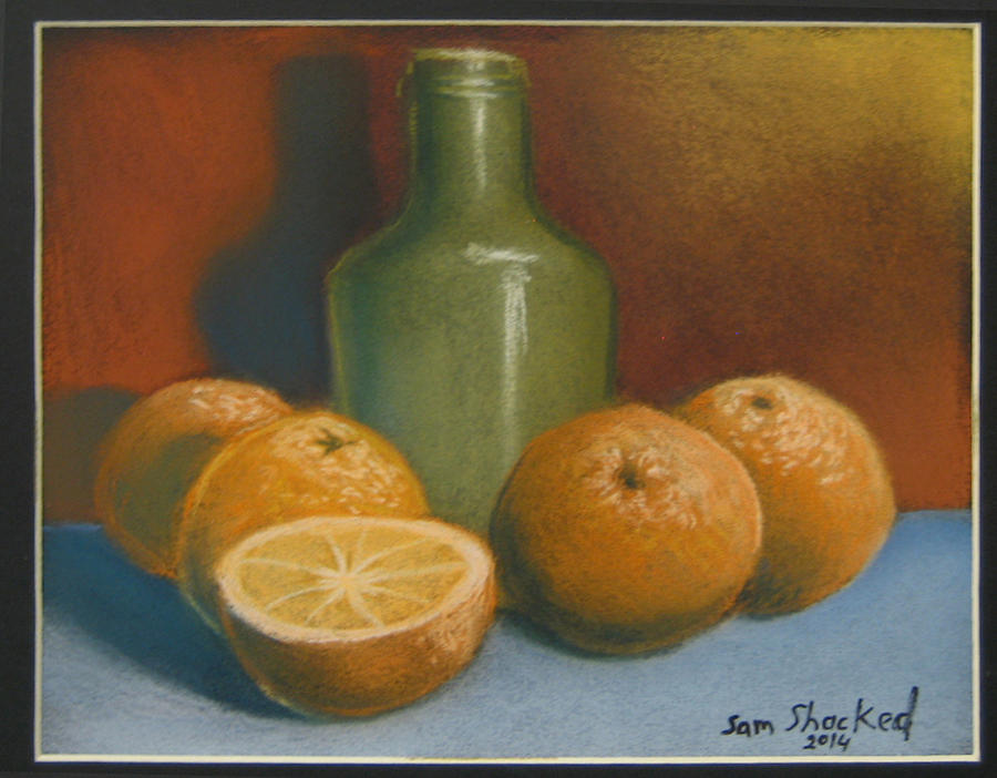 Oranges and a Wine jug Pastel by Sam Shacked