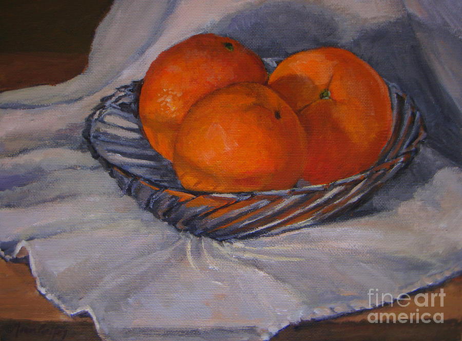 Oranges In a Swirly Bowl Painting by Joan Coffey