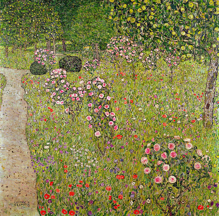 Orchard With Roses Obstgarten Mit Rosen Painting by Gustav Klimt