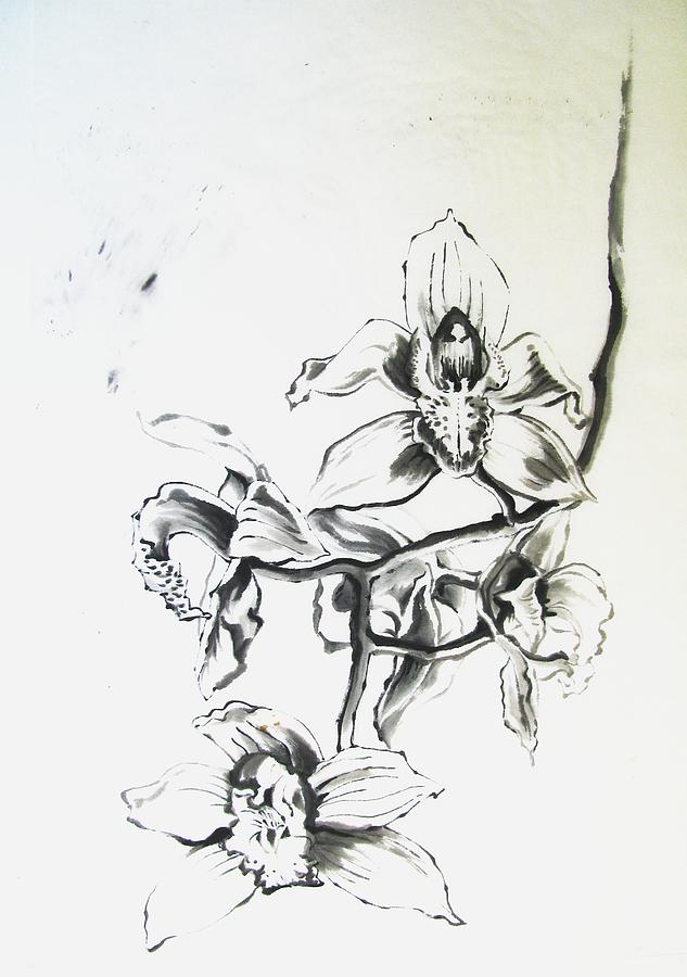 Orchid In Chinese Ink Painting by Alfred Ng