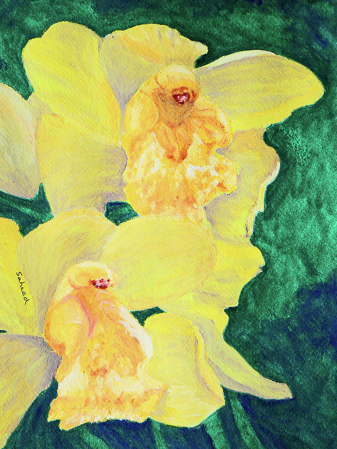 Orchid Yellow Painting by Margaret Saheed