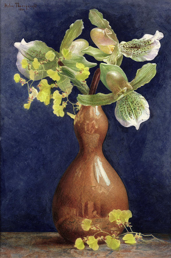 Orchids In A Copper Vase, 1881 Painting by Helen Thornycroft