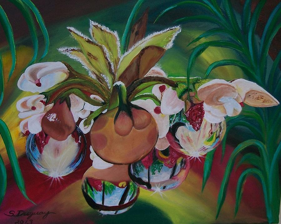 Orchids in Raindrop Reflections Painting by Sharon Duguay