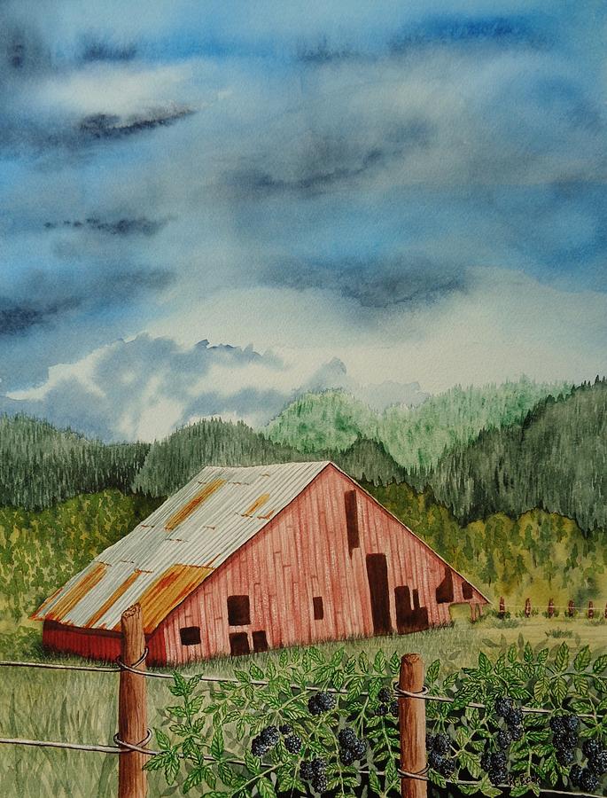 Mountain Painting - Oregon Barn by Katherine Young-Beck