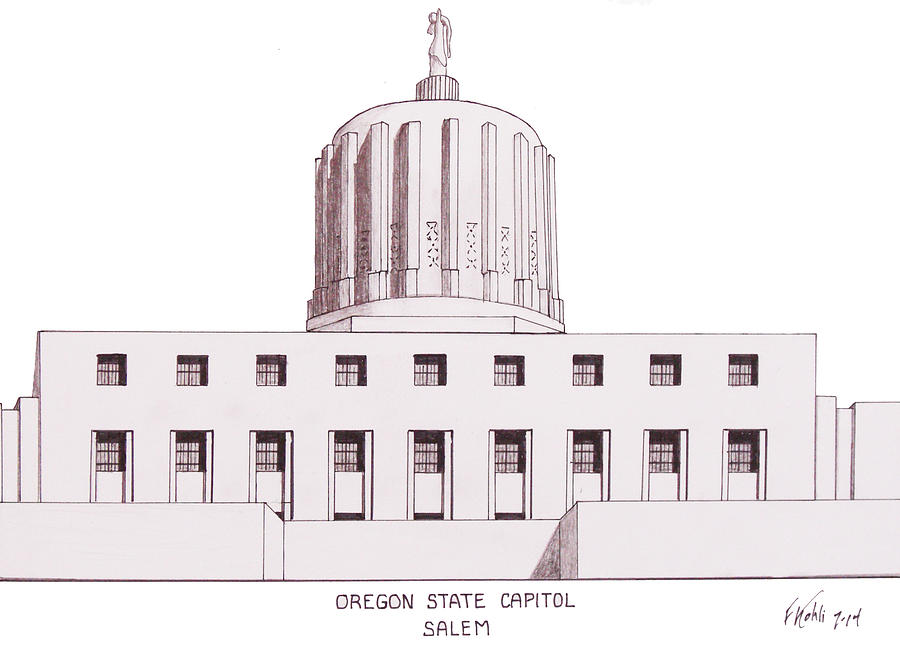 Oregon State Capitol Drawing by Frederic Kohli