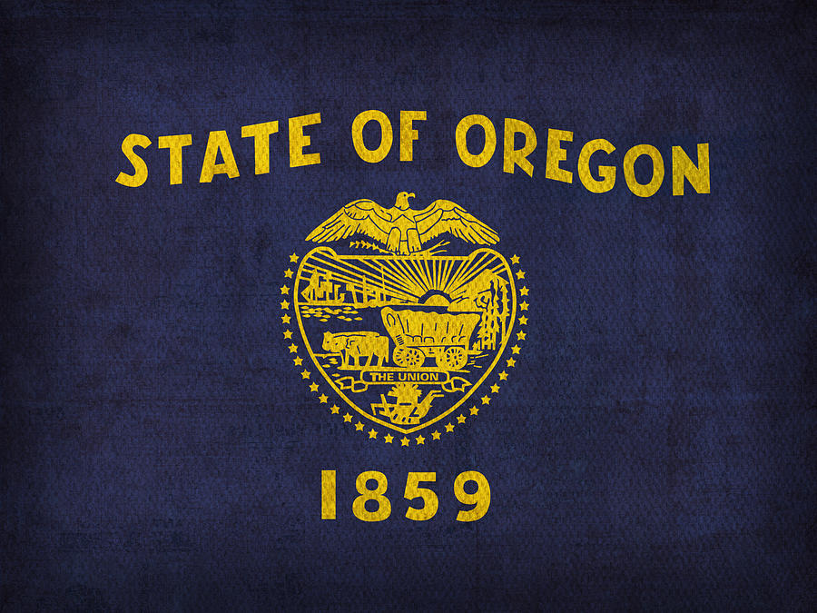 Oregon State Flag Art on Worn Canvas Mixed Media by Design Turnpike