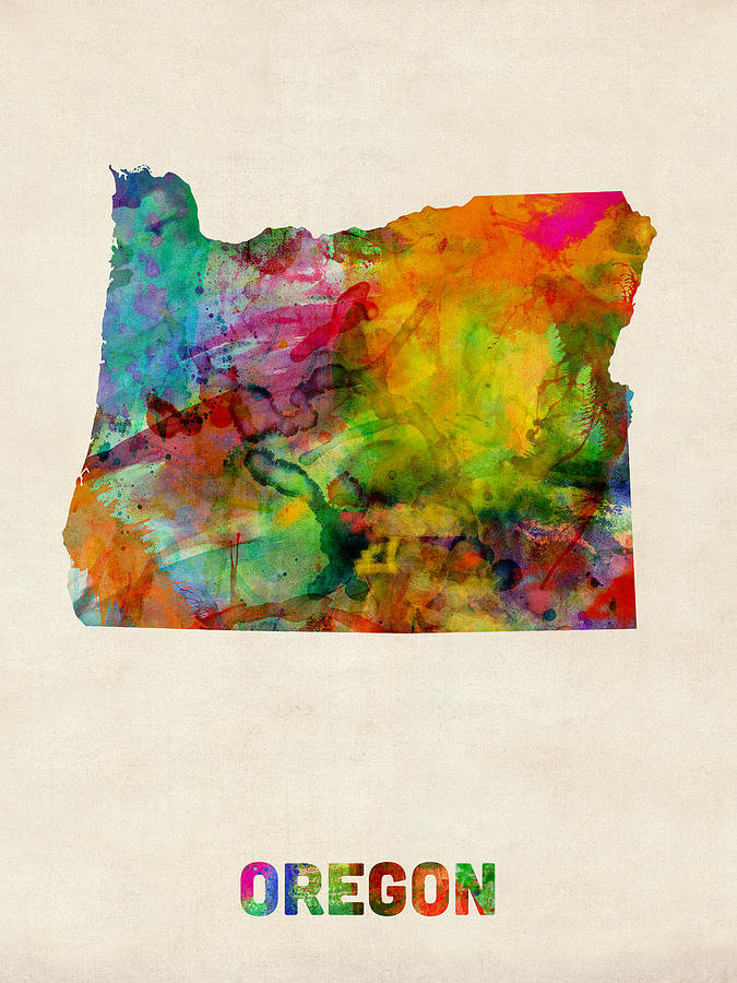 Oregon Watercolor Map Digital Art by Michael Tompsett