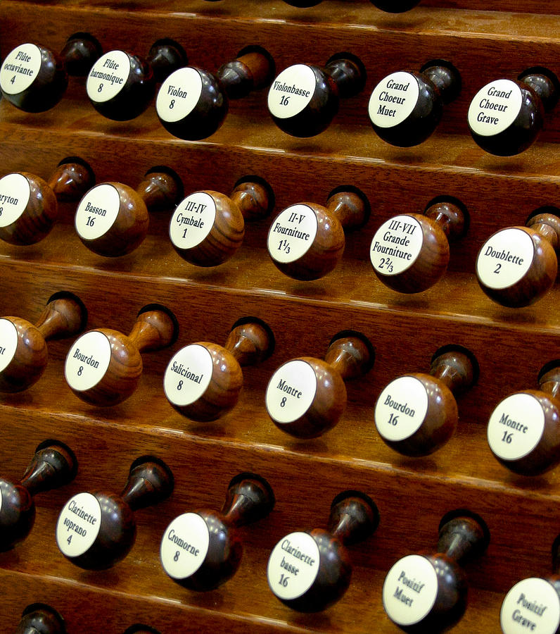 Music Photograph - Organ stop knobs by Jenny Setchell