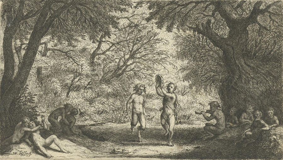 Orgy Partying With Satyrs And Wood Nymphs In The Forest Drawing By