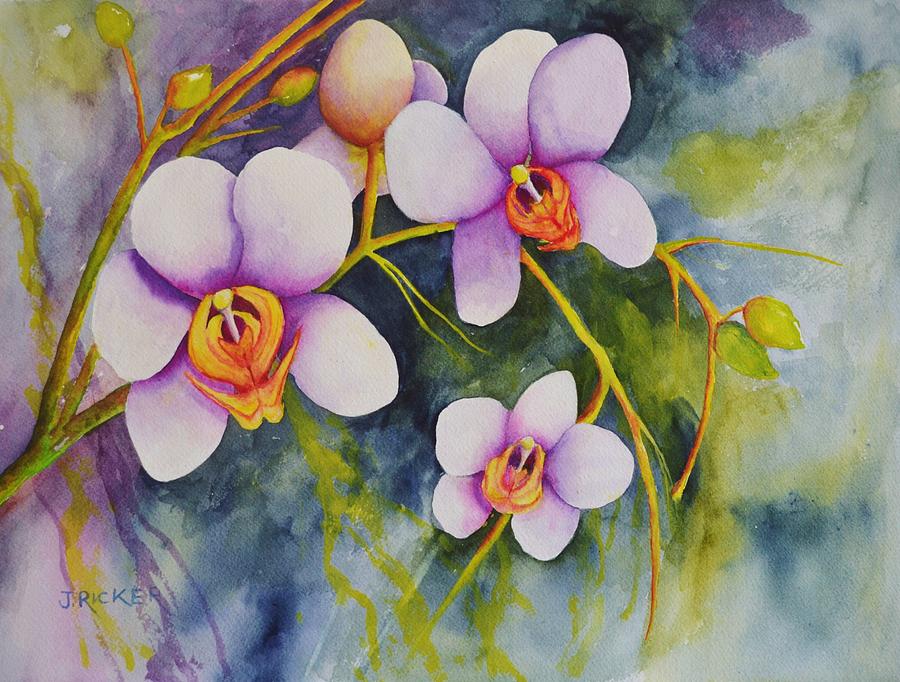 Orchids in my Garden Painting by Jane Ricker