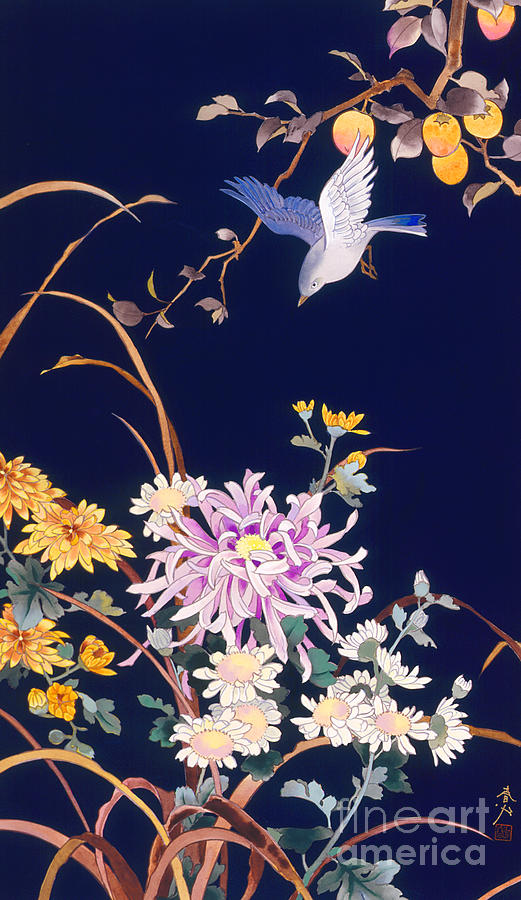Oriental Flowers and Bird Digital Art by MGL Meiklejohn Graphics Licensing