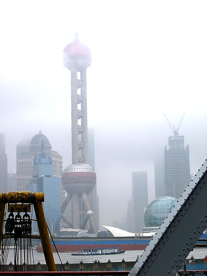 Oriental Pearl Tower Under Fog Photograph by Nicola Nobile