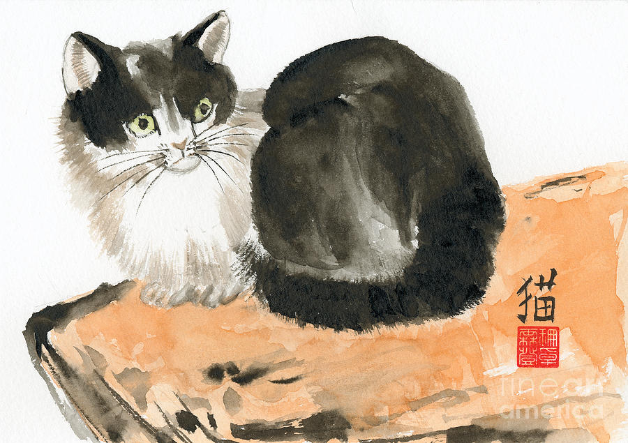 Oriental Style Cat Painting by Sandy Linden
