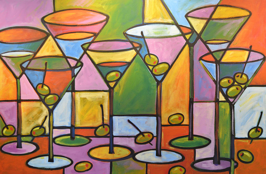 Original Abstract Martini Bar Restaurant Decor... Martini and Olives Painting by Amy Giacomelli