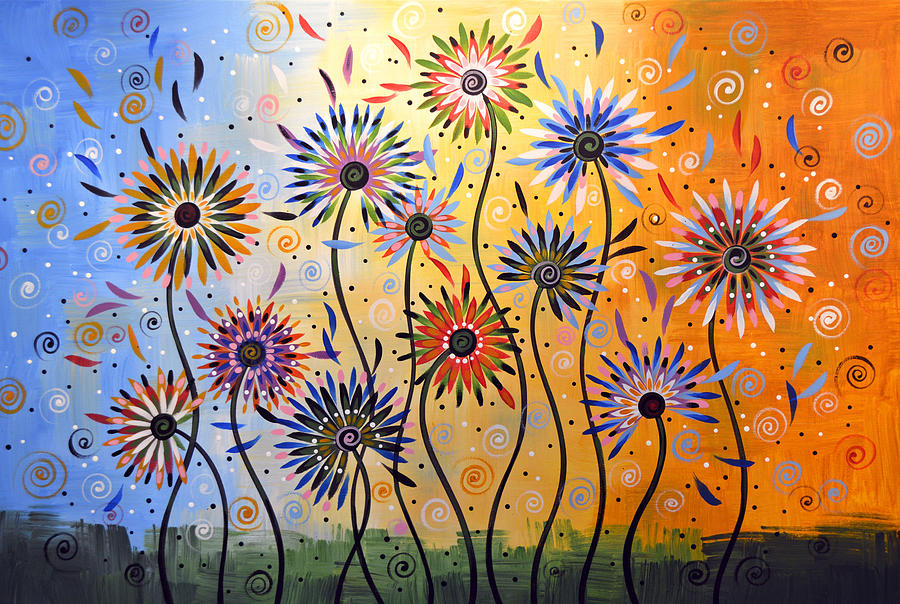 Original Abstract Modern Flowers Garden Art ... Explosion of Joy Painting by Amy Giacomelli