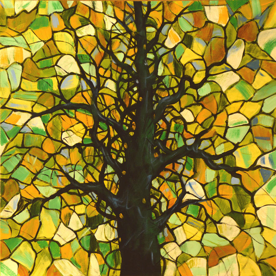 Original Abstract Tree Landscape Painting ... Stained Glass Tree #3 Painting by Amy Giacomelli