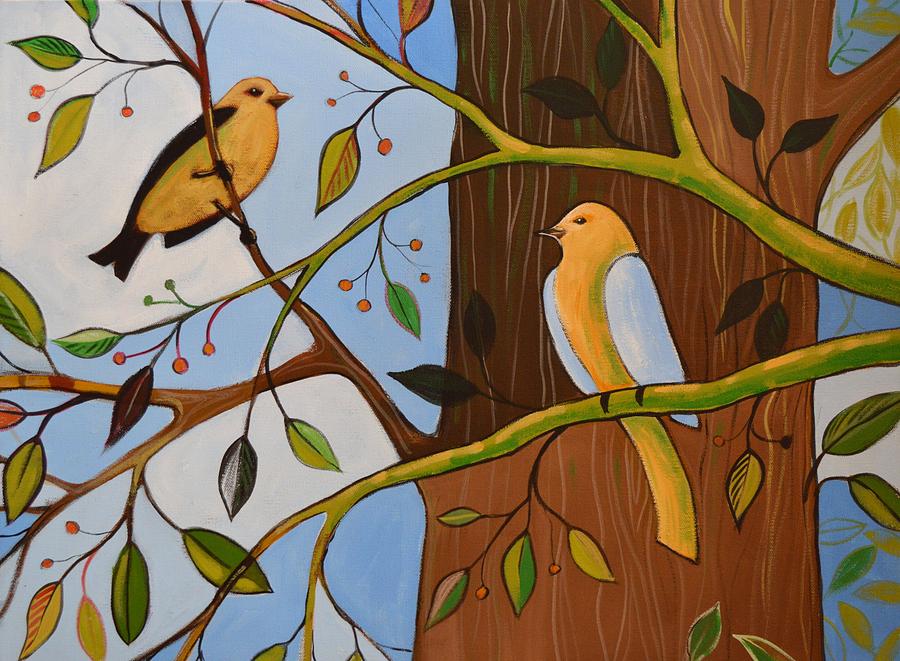 Original Animal Birds Art Painting ... Birds In the Garden Painting by Amy Giacomelli