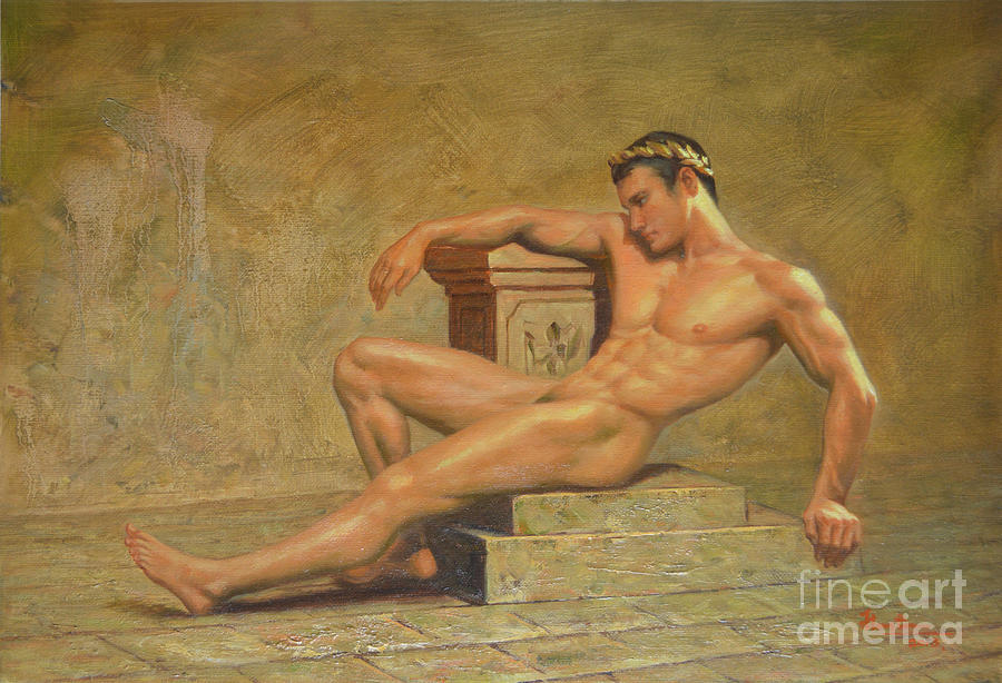 Original Classic Oil Painting Gay Man Body Art Male Nude -023 Painting