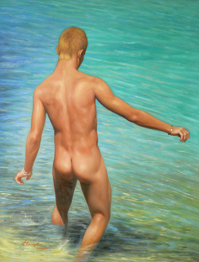 Original Classic Oil Painting Male Body Art-the Bather-066 Painting by Hongtao Huang