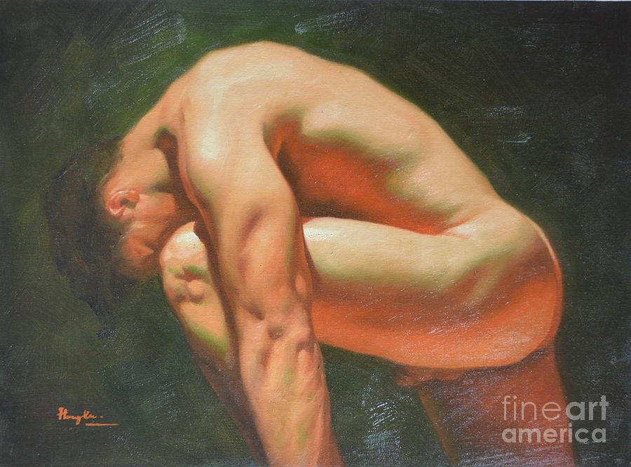 Original classic oil painting man body art-male nude -042 Painting by Hongtao Huang