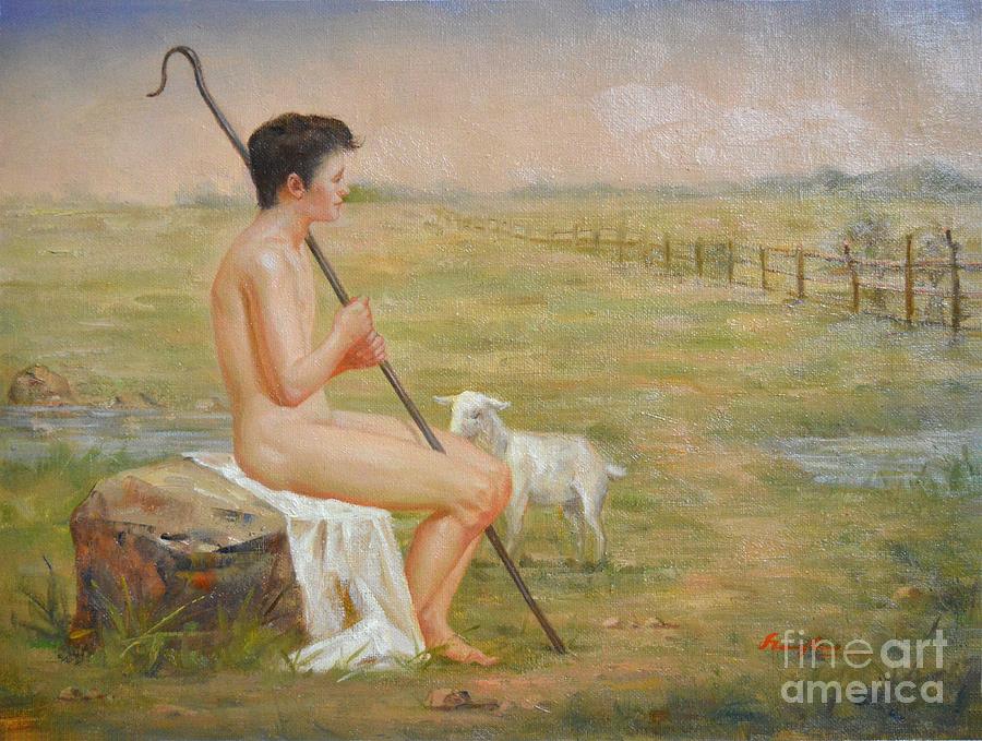Original classic oil painting man body art-male nude#16-2-4-02 Painting by Hongtao Huang