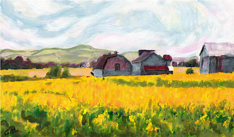 Original Fine Art Digital Springtime Fields Farm Maryland Painting by G Linsenmayer
