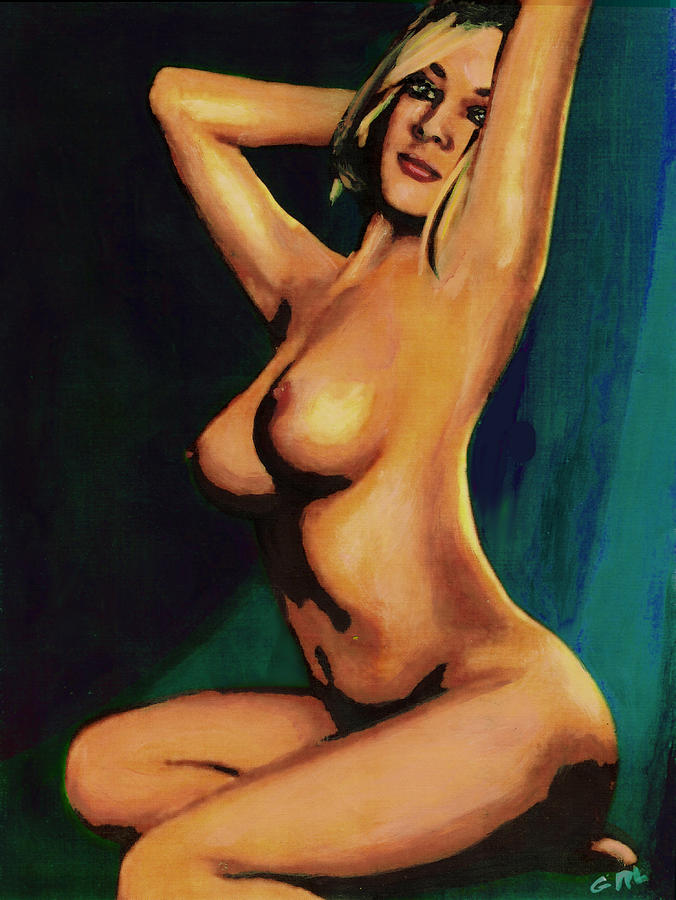 Nude Painting - Original Fine Art Female Nude Painting Seated 7c Mods1c by G Linsenmayer