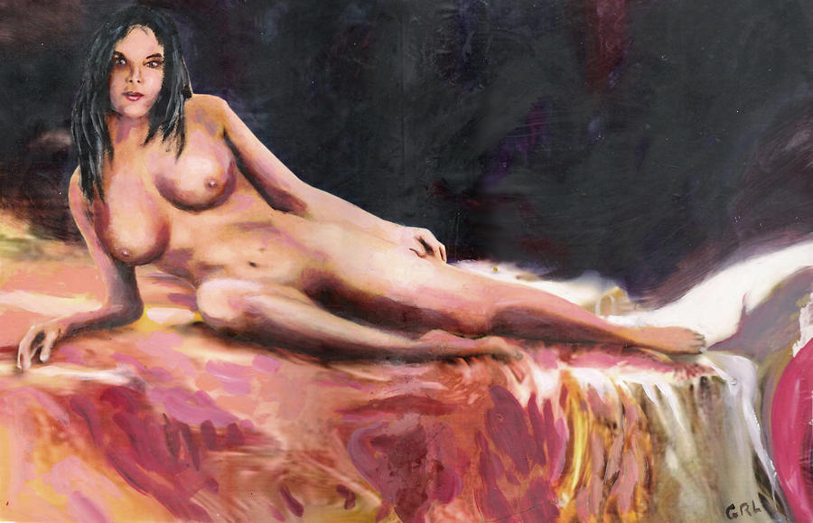 Original Fine Art Female Nude Sara Reclining Painting by G Linsenmayer. 