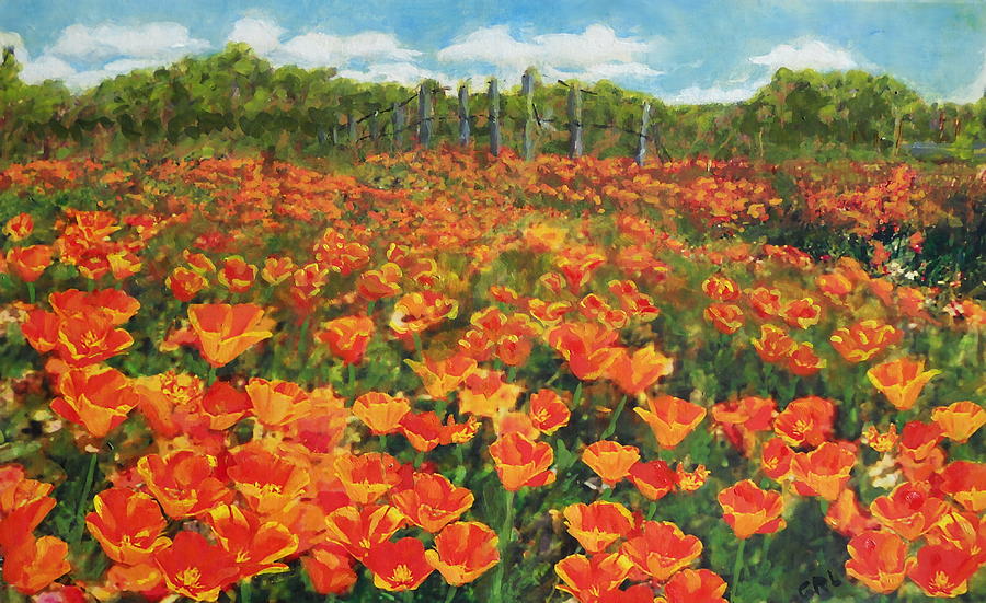 Original Fine Art Painting Orange Popies North Carolina Painting by G Linsenmayer