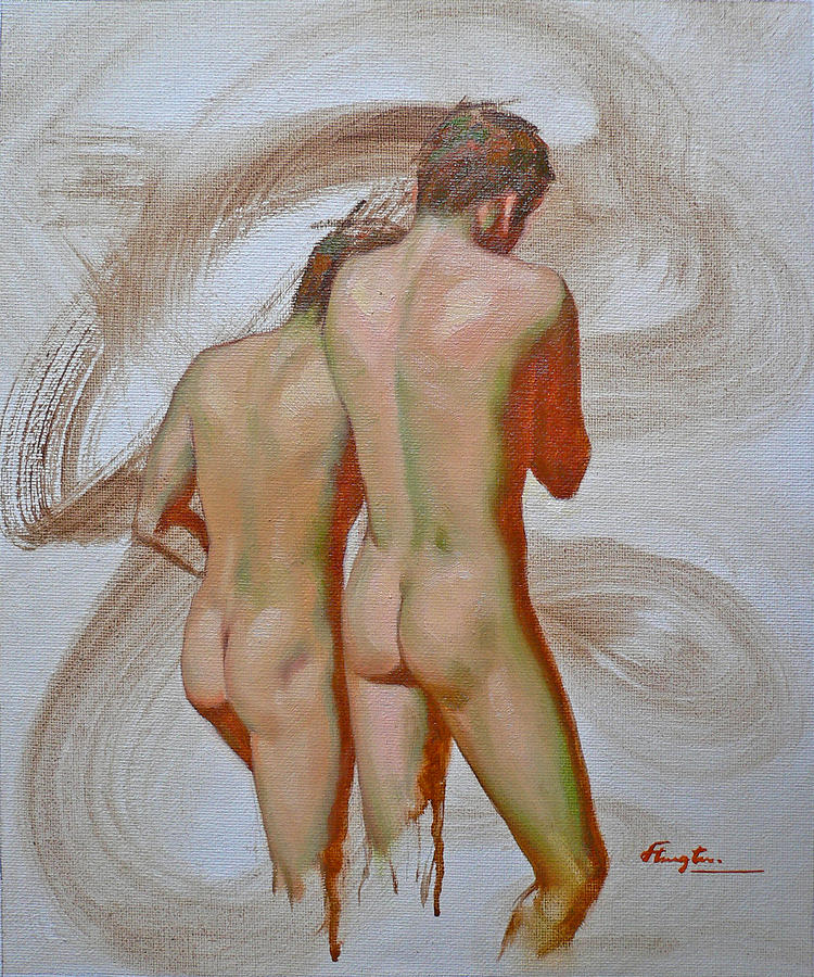 Original Gay Man Body Art Male Nude On Canvas-077 Painting by Hongtao Huang