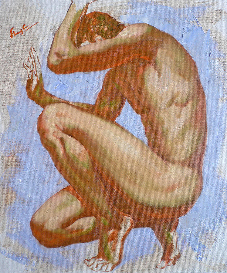 Original Impression Man  Gay Oil Painting Art Male Nude On Canvas-075 Painting by Hongtao Huang