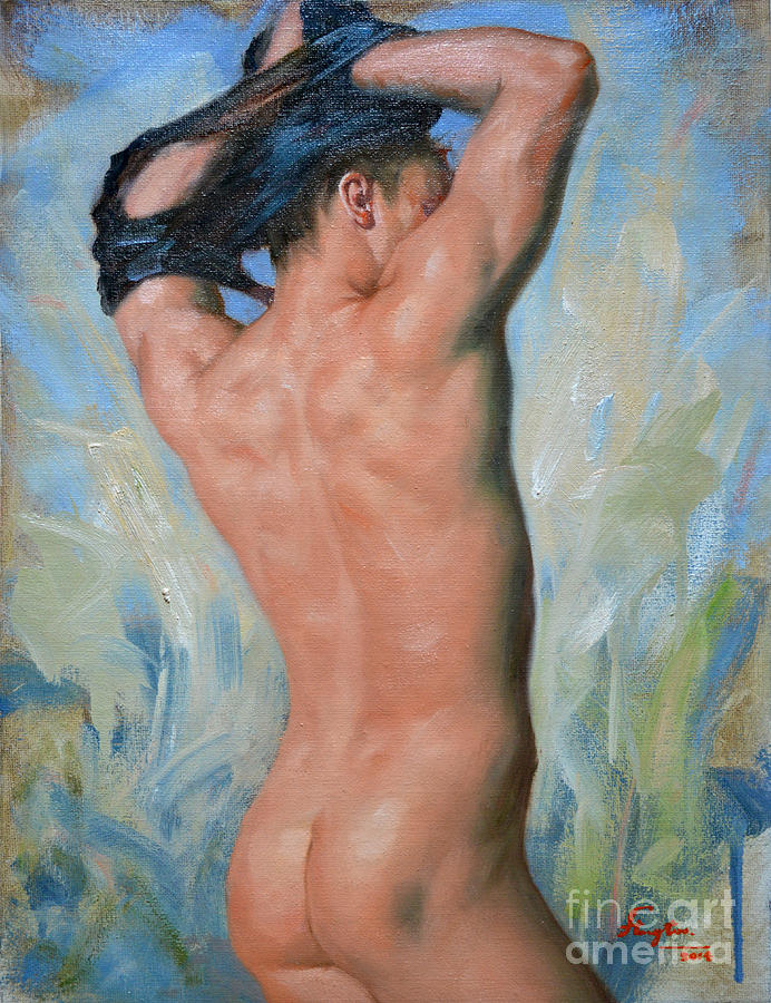 Original impression oil painting gay man body art male nude-018 Painting by Hongtao Huang