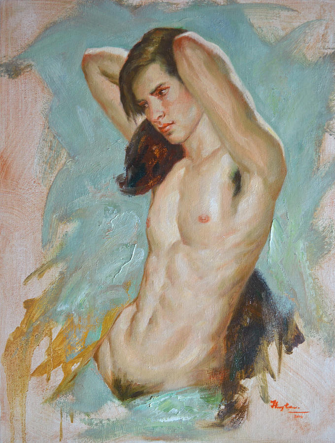 Original Impression Oil Painting Gay Man Body Art Male Nude #16-2-5-49 Painting by Hongtao Huang