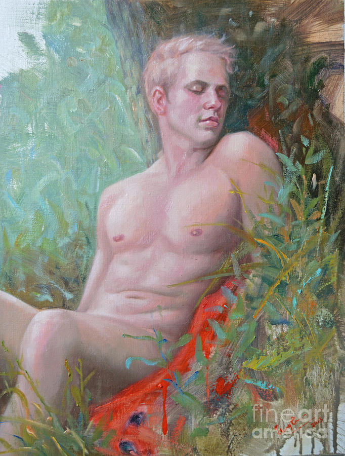 Original Impression Oil Painting Man Body Art Male Nude#16-2-5-50 Painting by Hongtao Huang