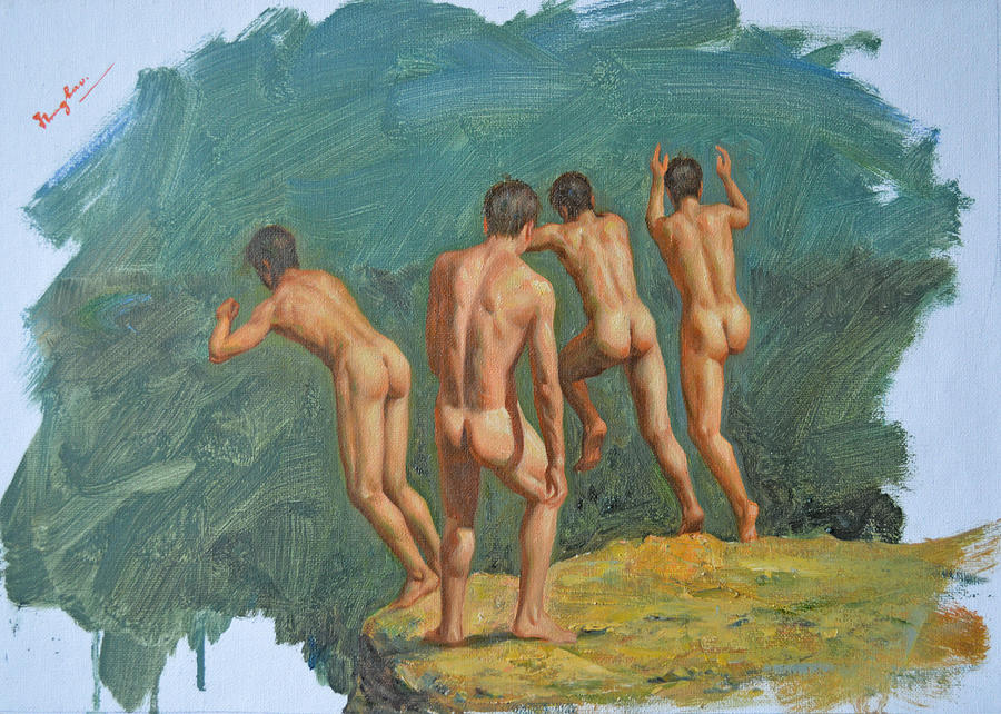 Original Impression Oil Painting Man Body Art Male Nude-045 Painting by Hongtao Huang