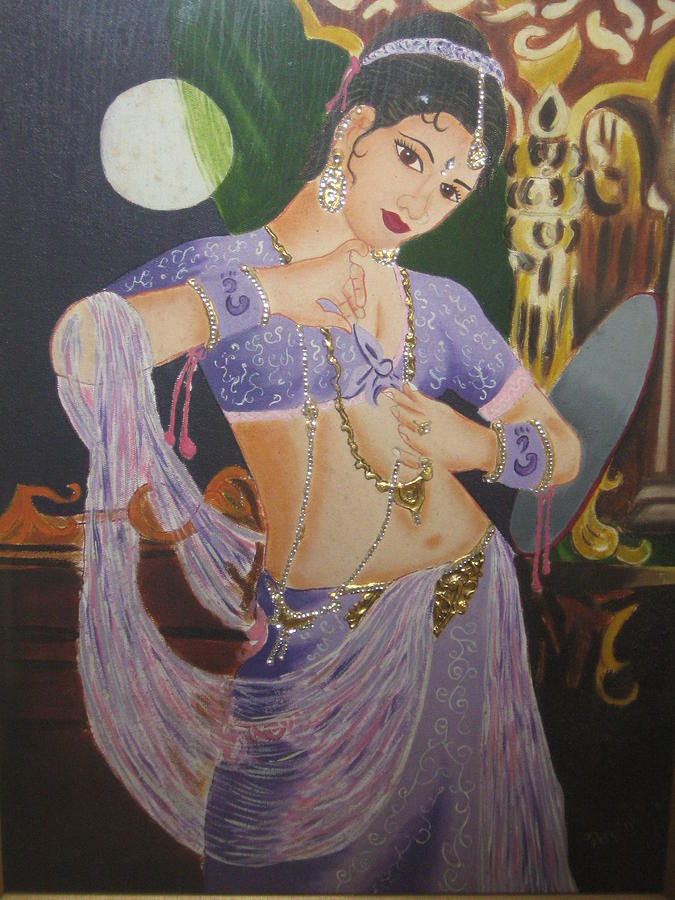 Original Indian Tanjore Painting of a beautiful lady Painting by