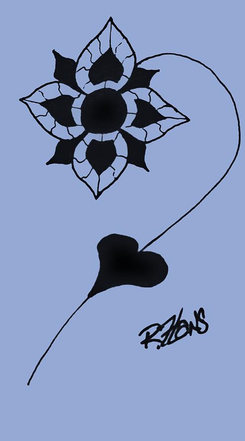 Original Ink Flower Cyan Painting by Rob Hans