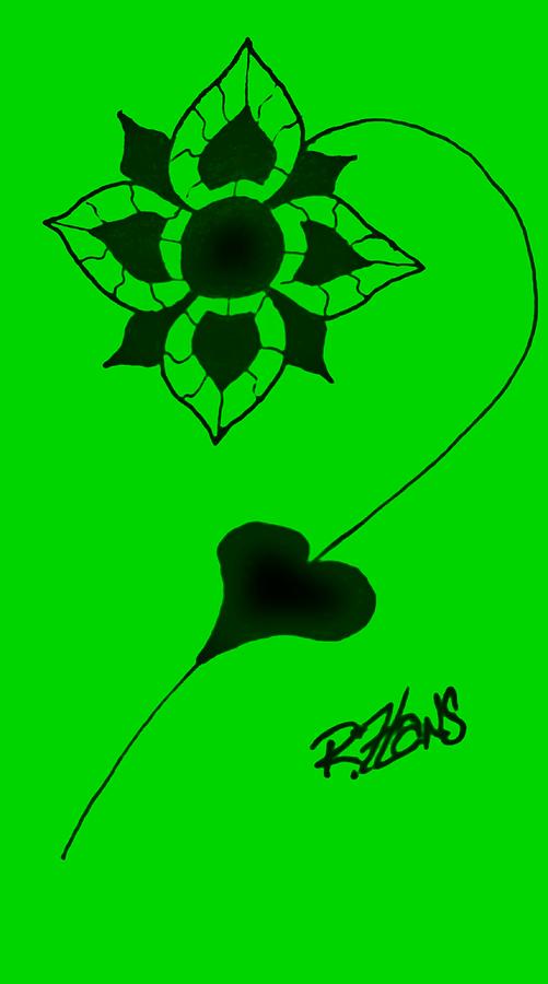 Original Ink Flower Green Painting by Rob Hans