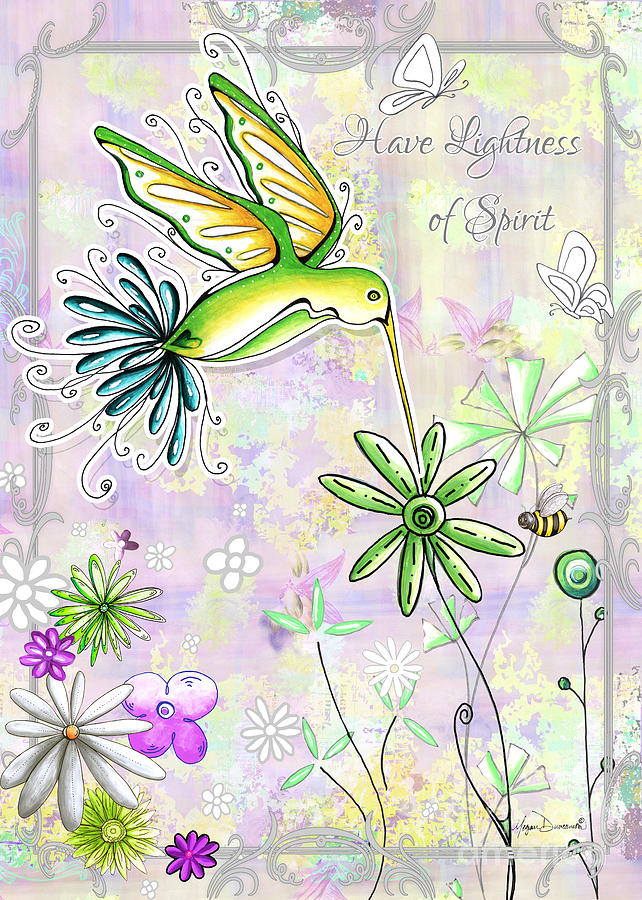 Original Inspirational Uplifting Hummingbird Floral Painting Art Quote Design by Megan Duncanson Painting by Megan Aroon