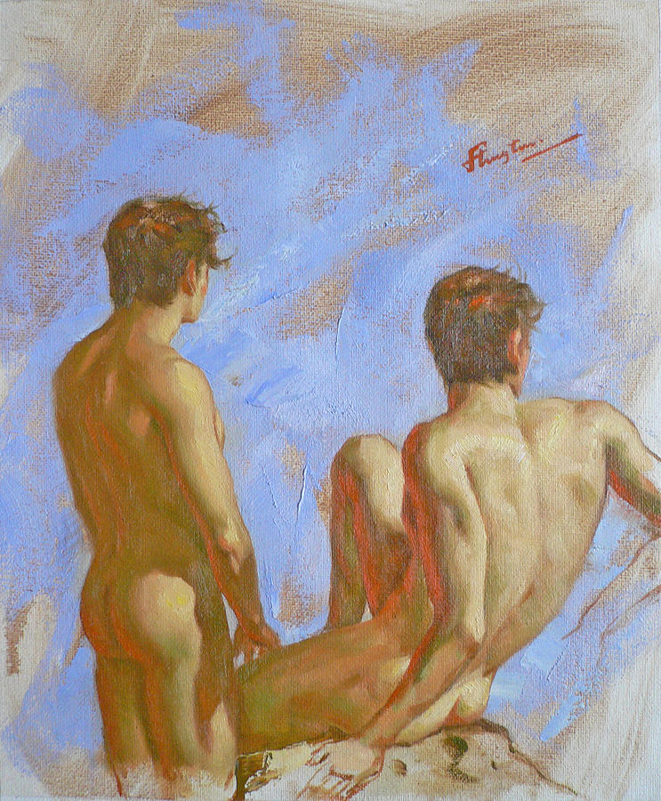 Original Impression Man  Gay Oil Painting Art Male Nude On Canvas-074 Painting by Hongtao Huang