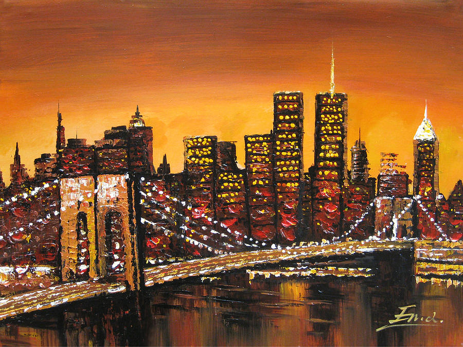 Original modern canvas painting York city skyline Painting by Enxu Zhou - Fine America