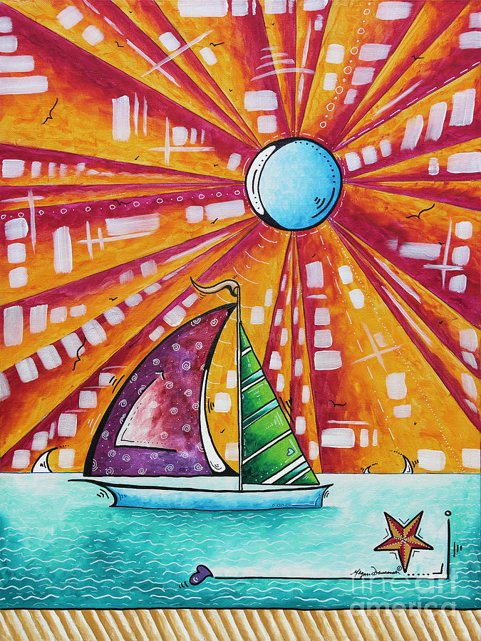 Original Nautical Pop Art Sailboat Painting Sail Away by Megan Duncanson Painting by Megan Aroon