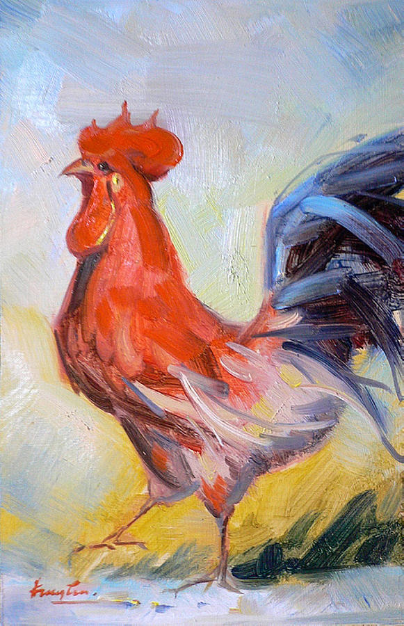 Original Animal Oil Painting - Big Cock#16-2-5-29 Painting by Hongtao Huang  - Pixels