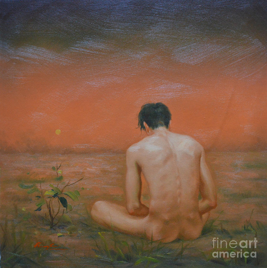 Original Oil Painting Gay Man Art-male Nude#16-2-5-43 Painting by Hongtao Huang