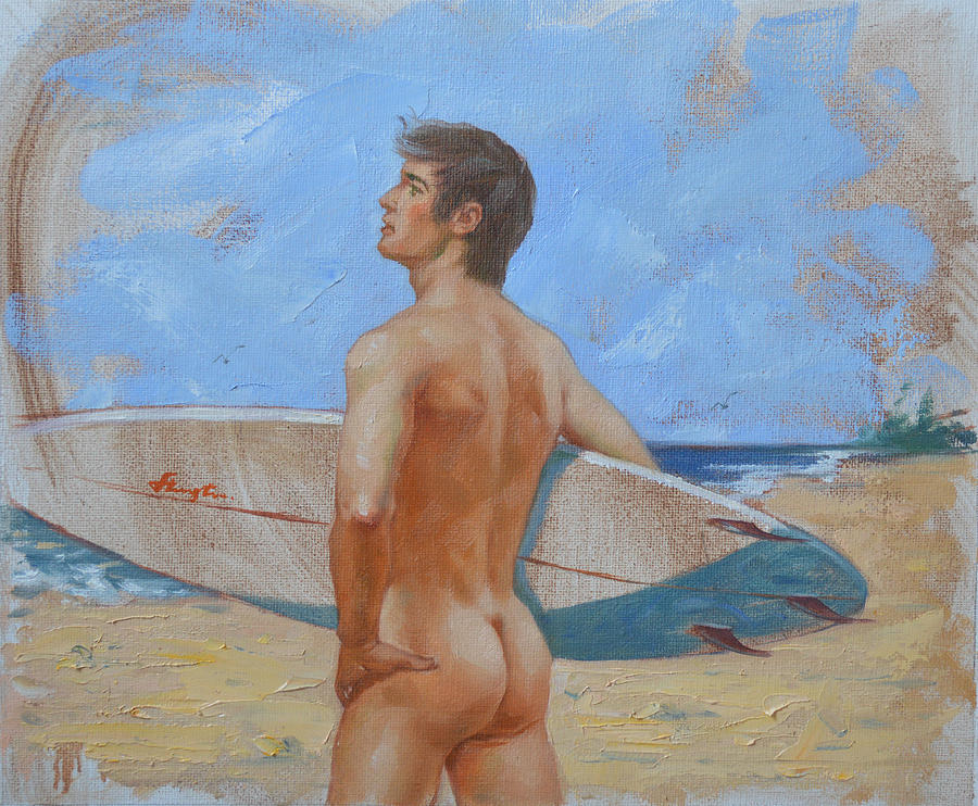 Original Oil Painting Gay Man Art Male Nude On Canvas Painting by Hongtao Huang