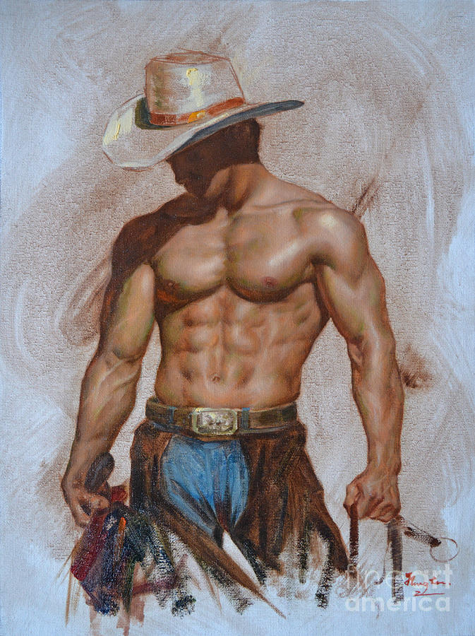 Original Oil Painting Gay Man Body Art-cowboy#16-2-5-19 Painting